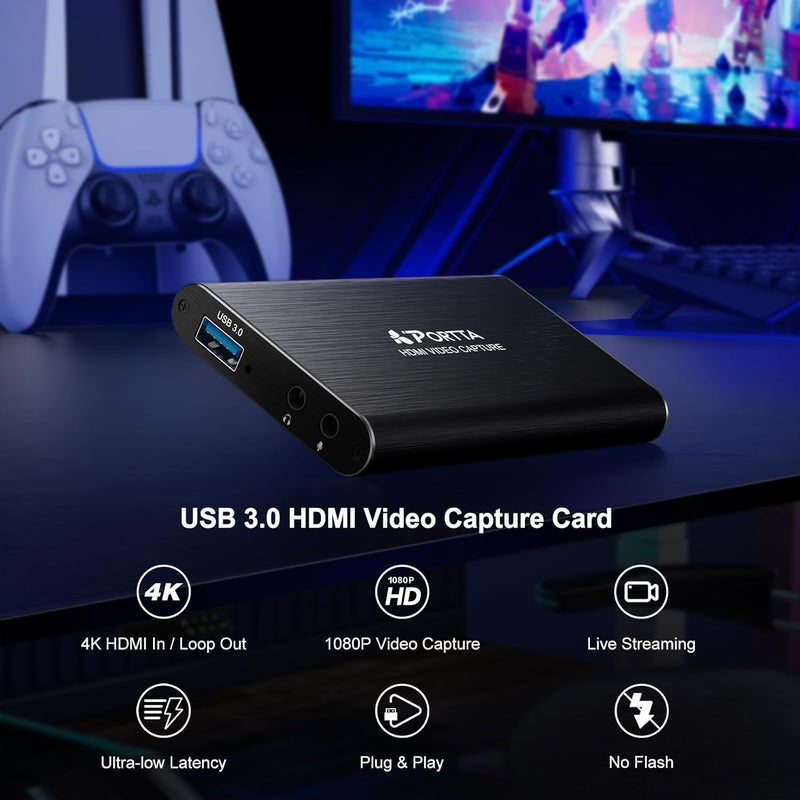 Portta HDMI Video Capture Card, Stream and Record in 1080P60 with Ultra-Low Latency, 4K HDMI in/Loop Out, USB 3.0 to PC Compatible with Nintendo Switch 2/PS4/PS5/Xbox/OBS - Image 2